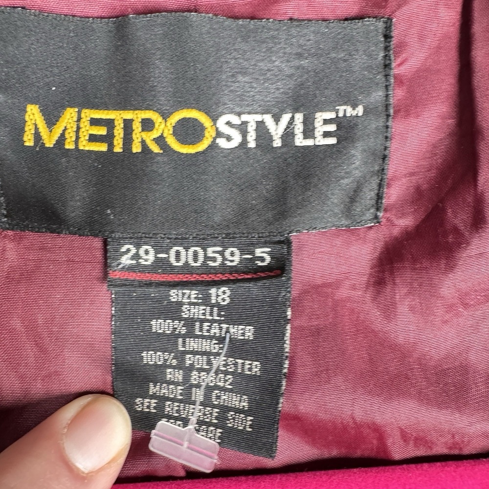 Vintage Metrostyle Red Leather Long Coat Womens 18 Button Front Jacket Retro - Picture 3 of 13